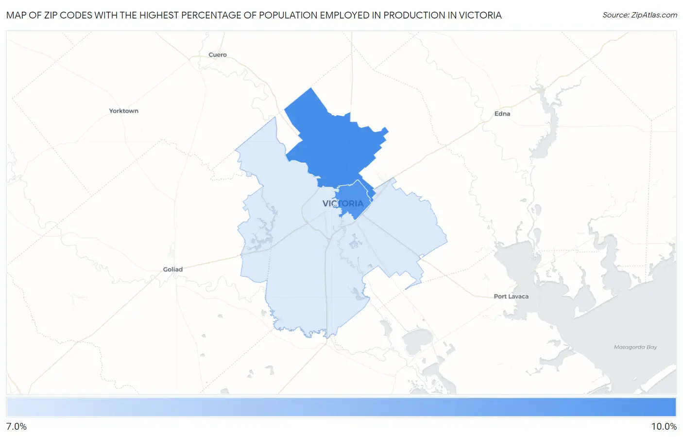 Zip Codes with the Highest Percentage of Population Employed in Production in Victoria Map