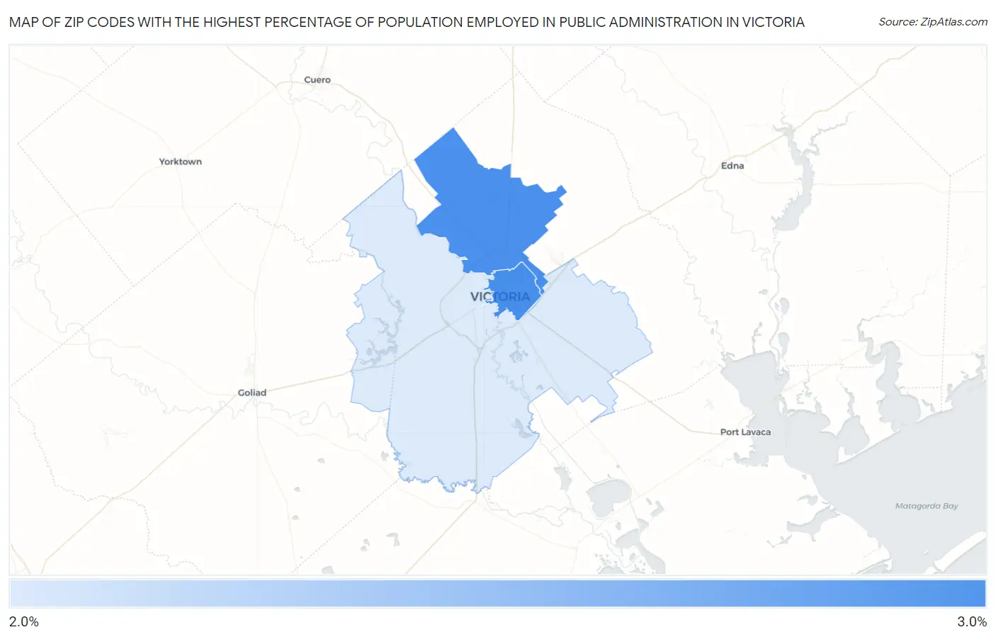 Zip Codes with the Highest Percentage of Population Employed in Public Administration in Victoria Map