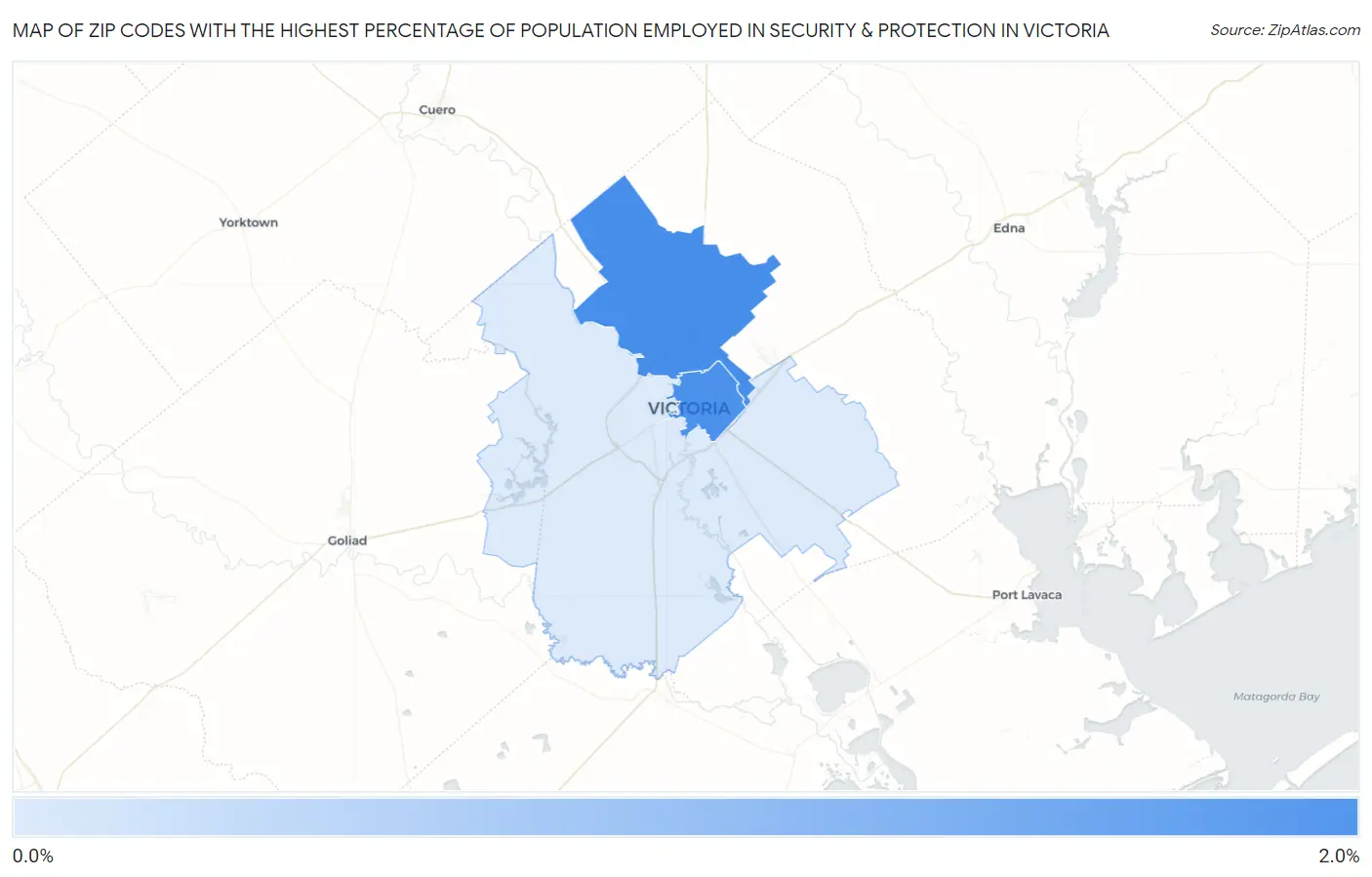 Zip Codes with the Highest Percentage of Population Employed in Security & Protection in Victoria Map
