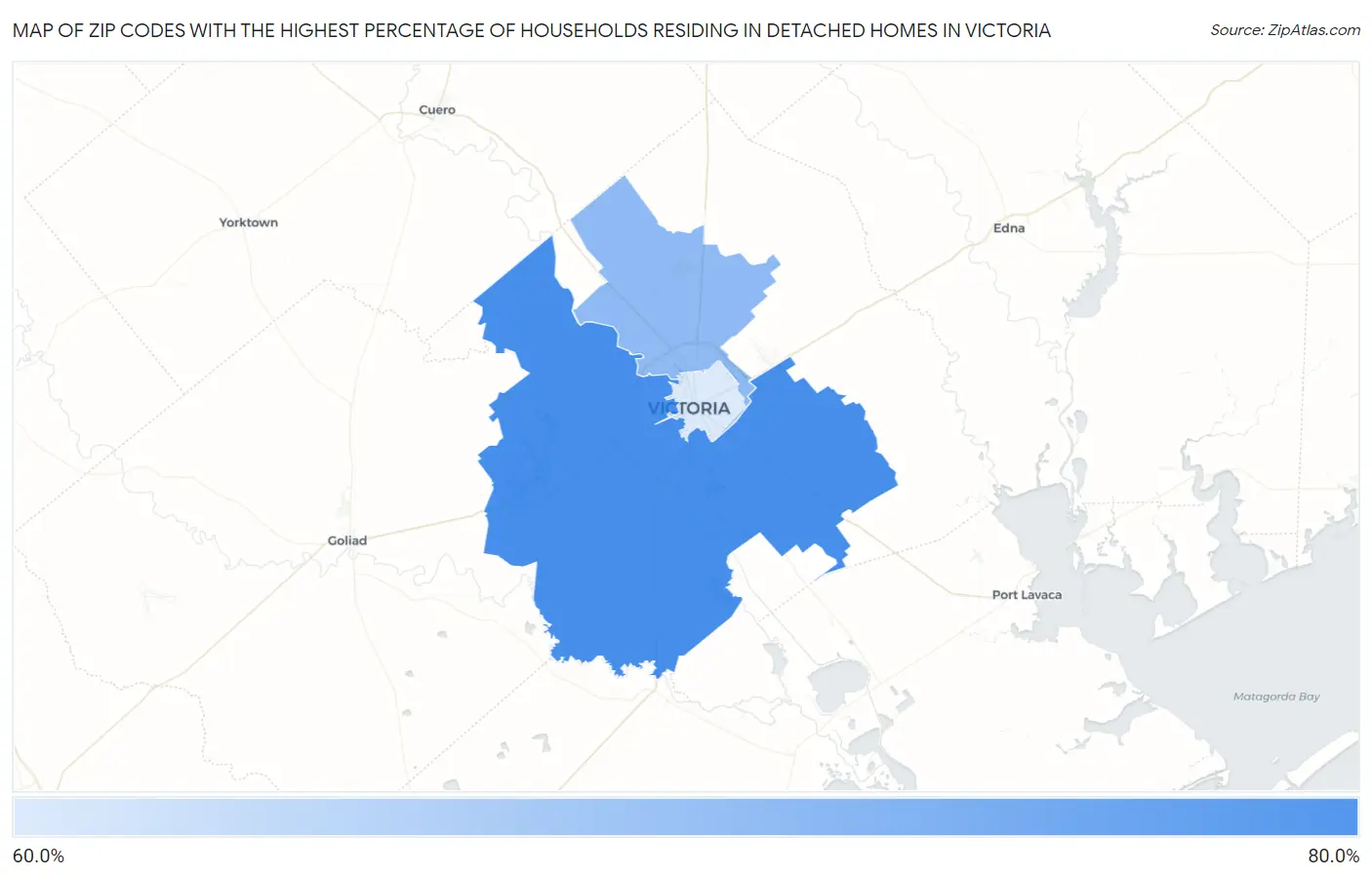 Zip Codes with the Highest Percentage of Households Residing in Detached Homes in Victoria Map