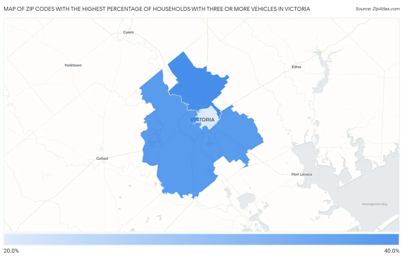 Zip Codes with the Highest Percentage of Households With Three or more Vehicles in Victoria Map