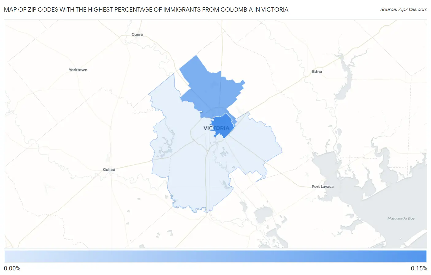 Zip Codes with the Highest Percentage of Immigrants from Colombia in Victoria Map