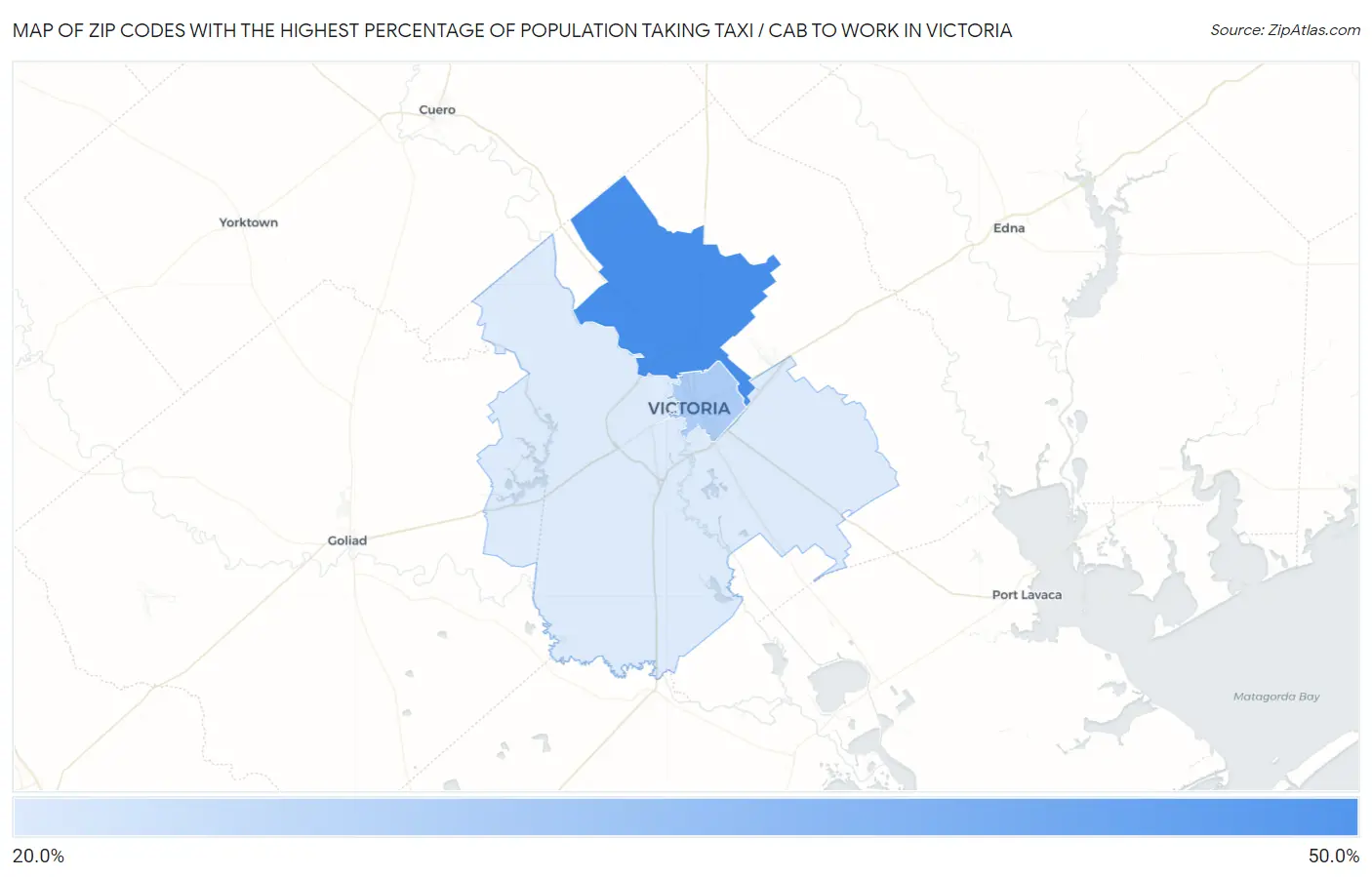 Zip Codes with the Highest Percentage of Population Taking Taxi / Cab to Work in Victoria Map