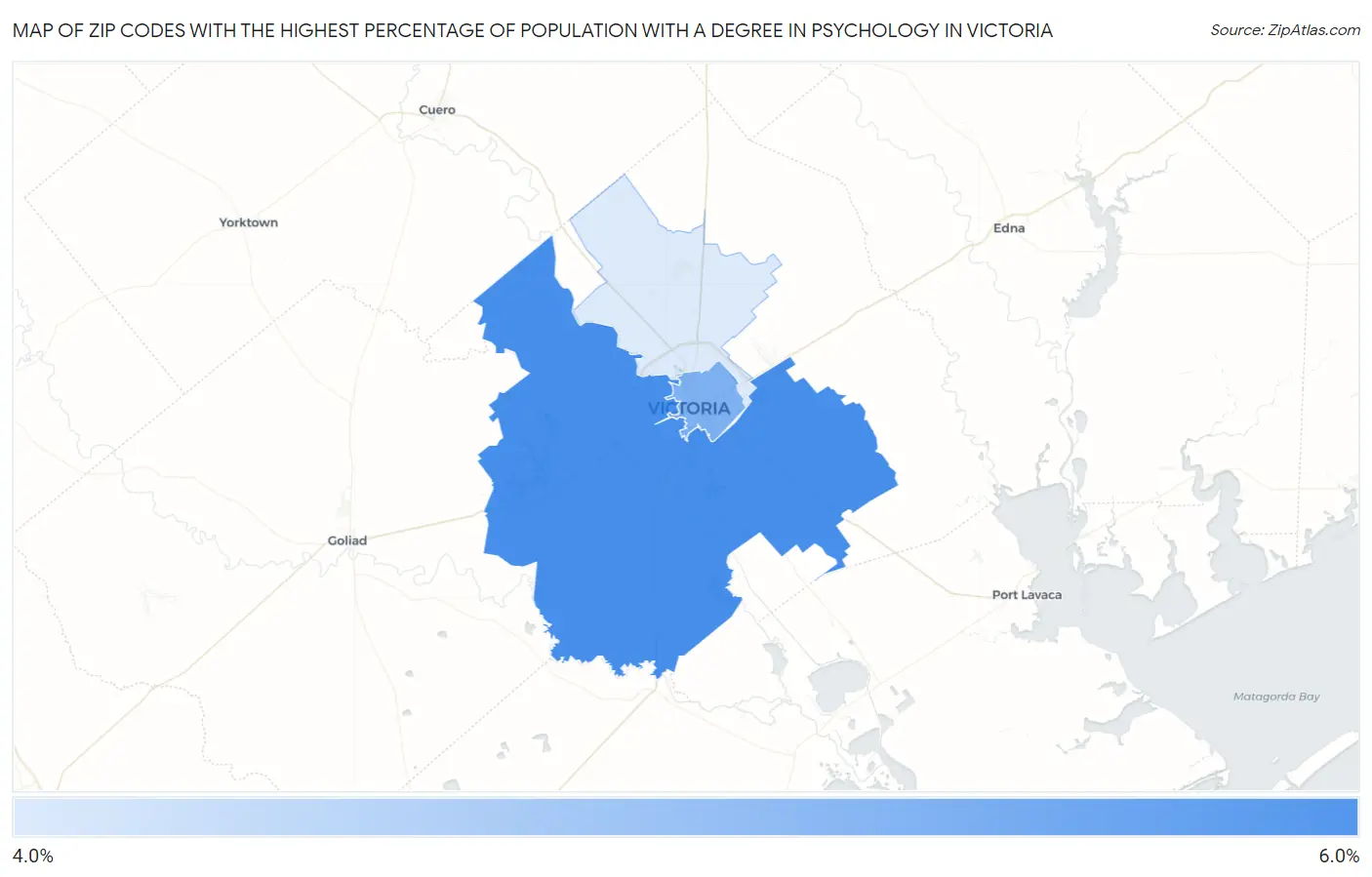 Zip Codes with the Highest Percentage of Population with a Degree in Psychology in Victoria Map