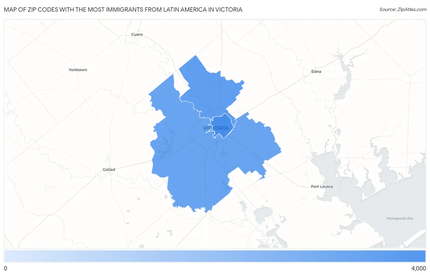 Zip Codes with the Most Immigrants from Latin America in Victoria Map