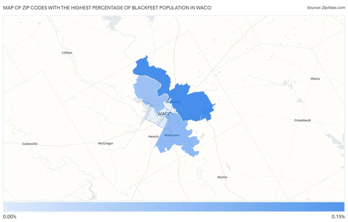 Zip Codes with the Highest Percentage of Blackfeet Population in Waco Map