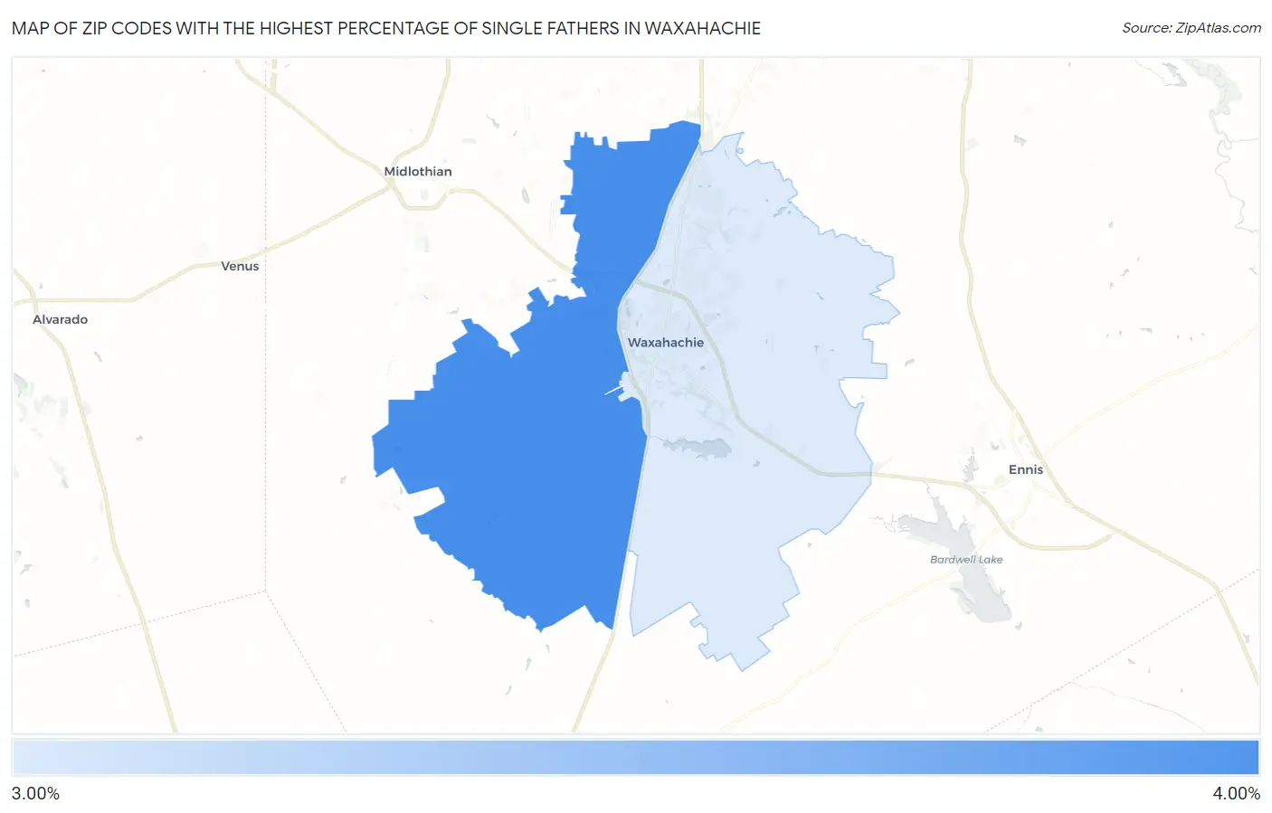 Zip Codes with the Highest Percentage of Single Fathers in Waxahachie Map
