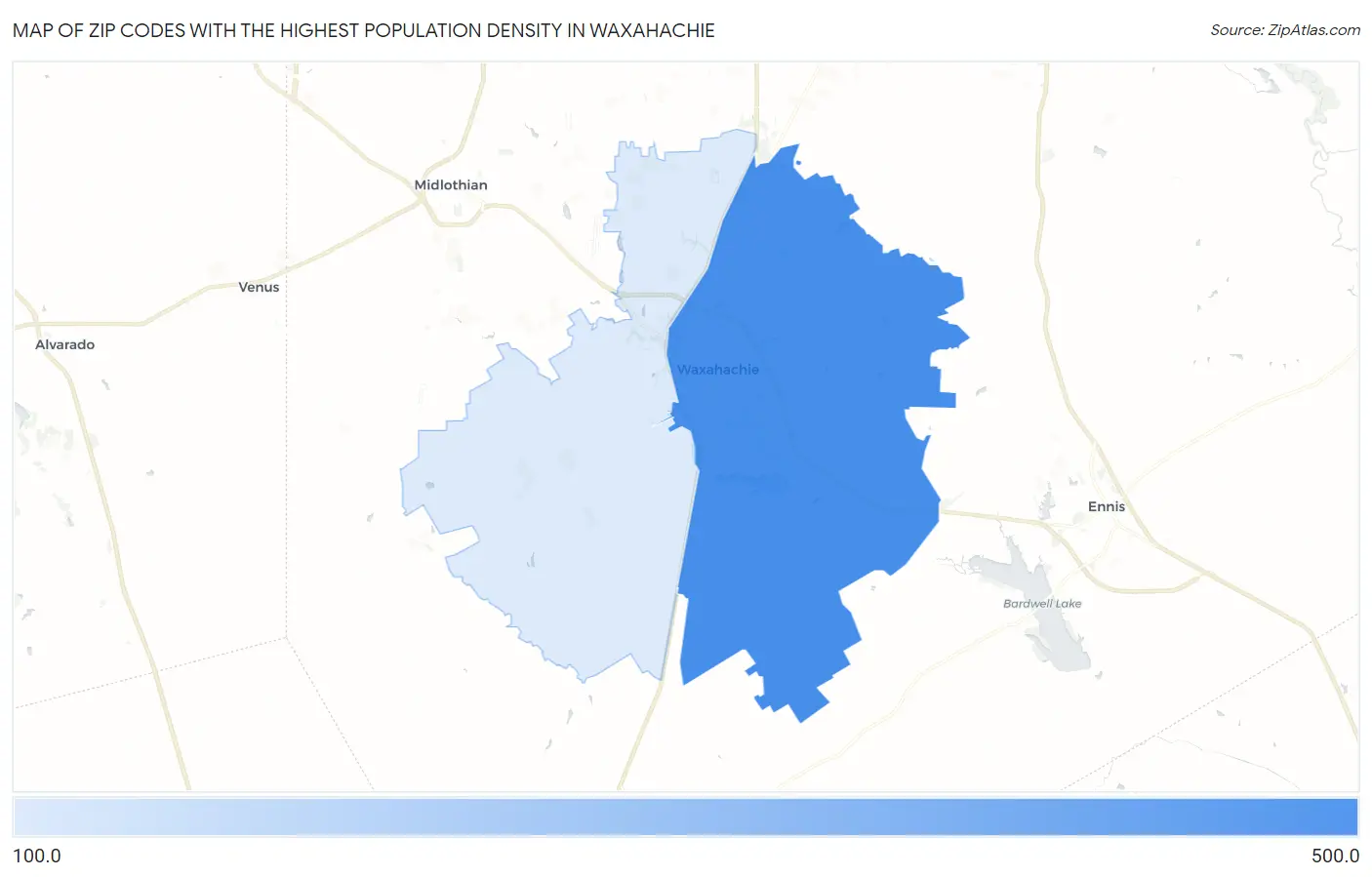Zip Codes with the Highest Population Density in Waxahachie Map