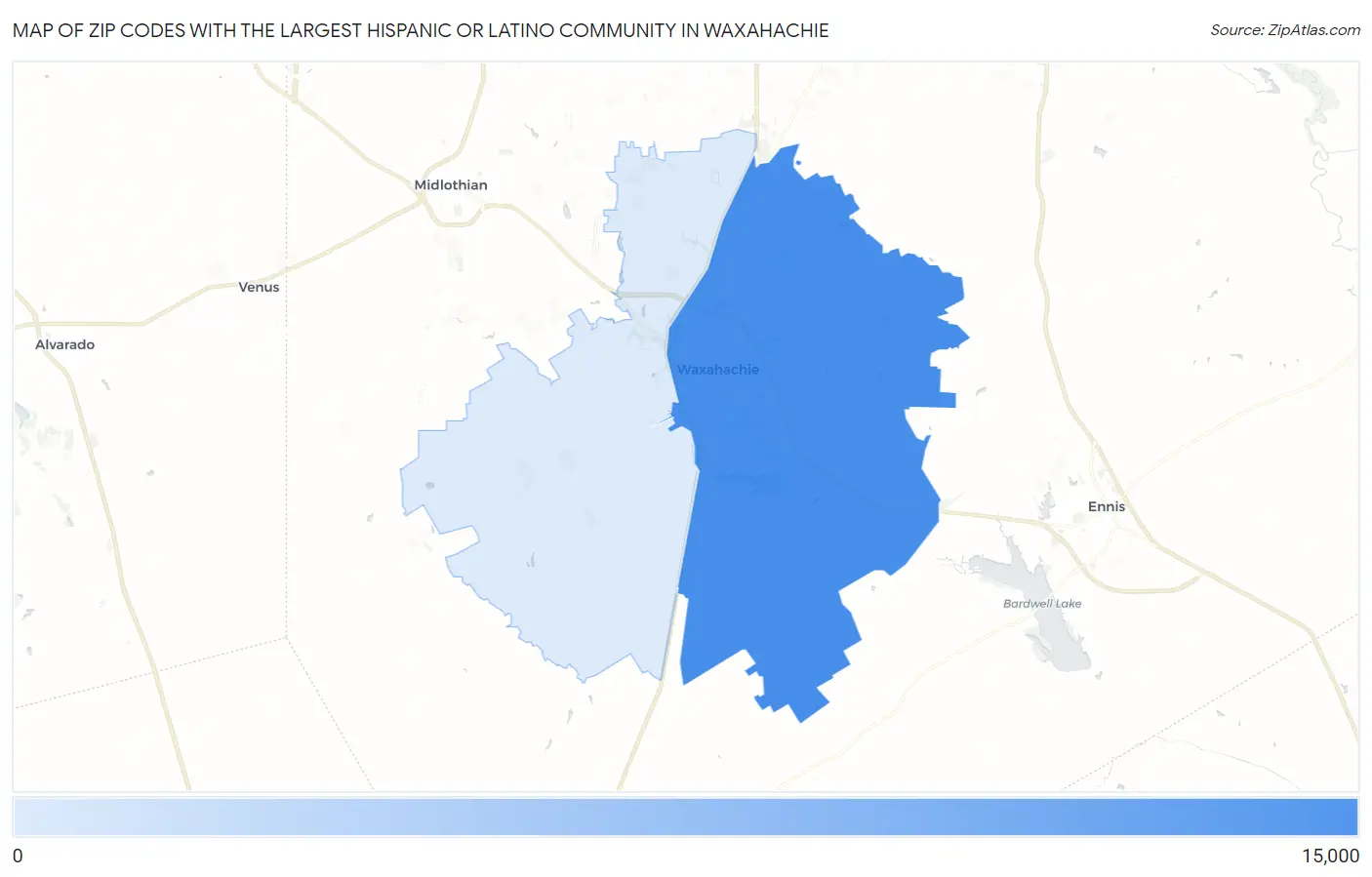 Zip Codes with the Largest Hispanic or Latino Community in Waxahachie Map