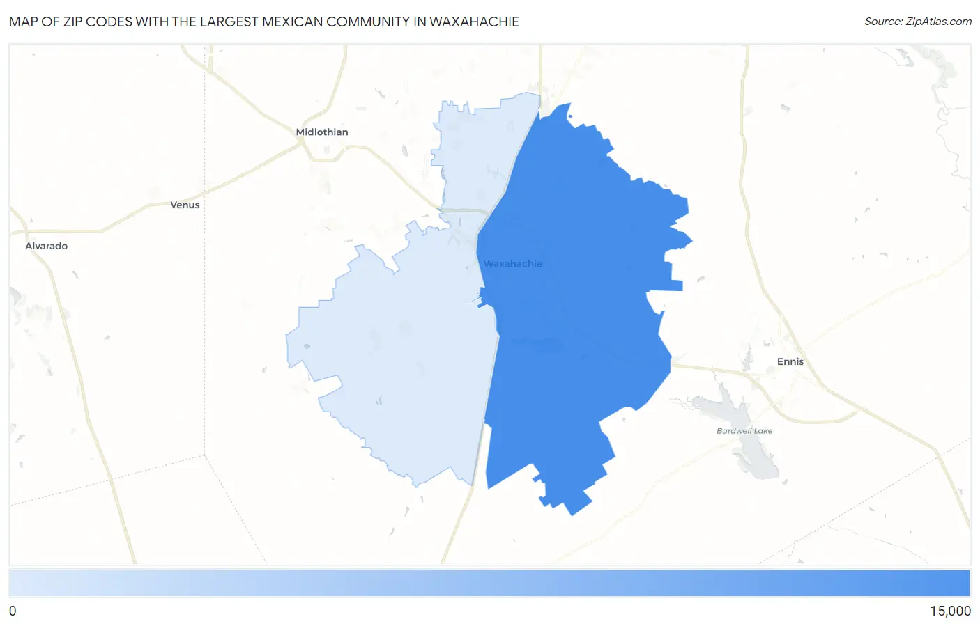Zip Codes with the Largest Mexican Community in Waxahachie Map