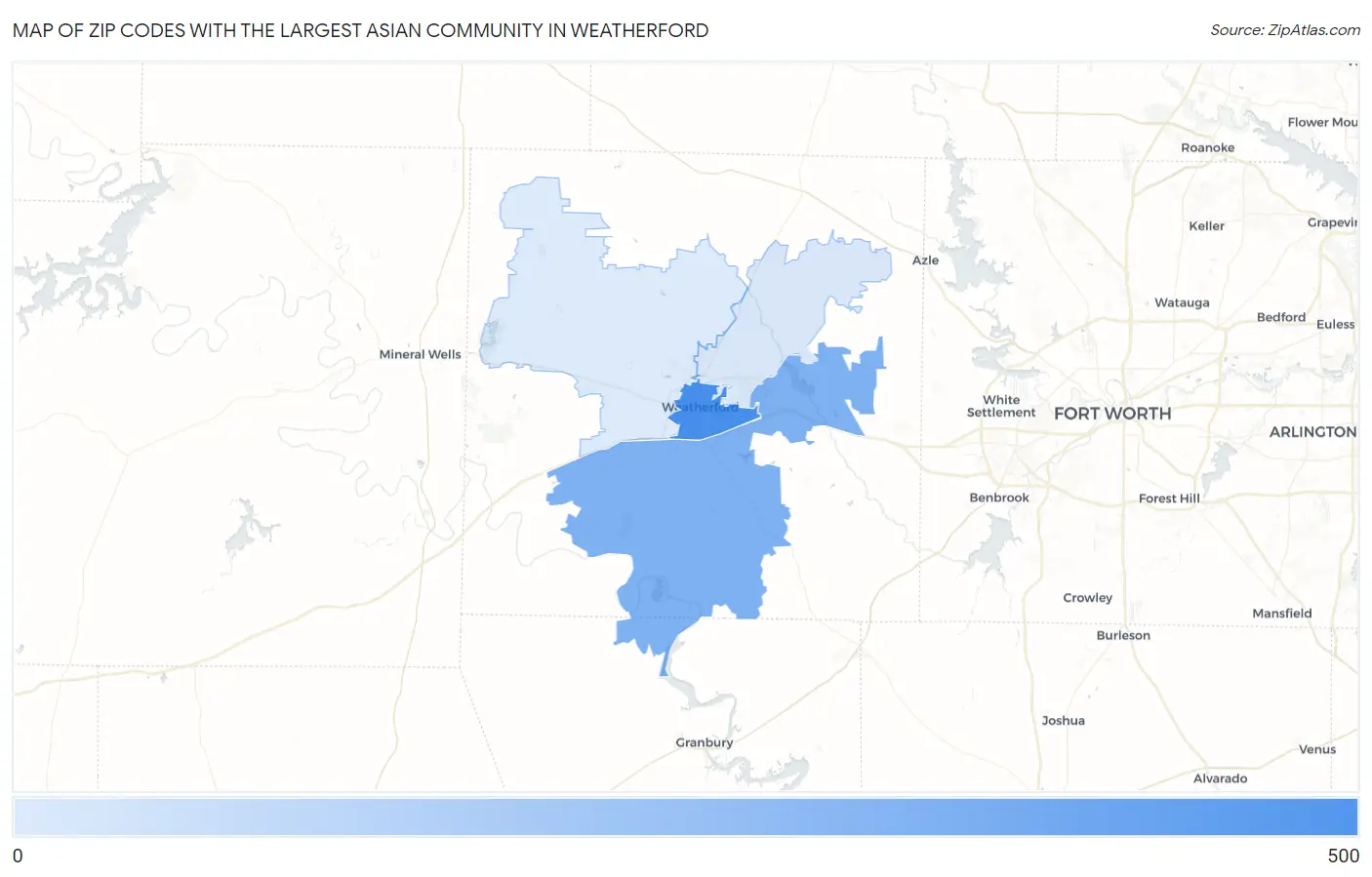 Zip Codes with the Largest Asian Community in Weatherford Map