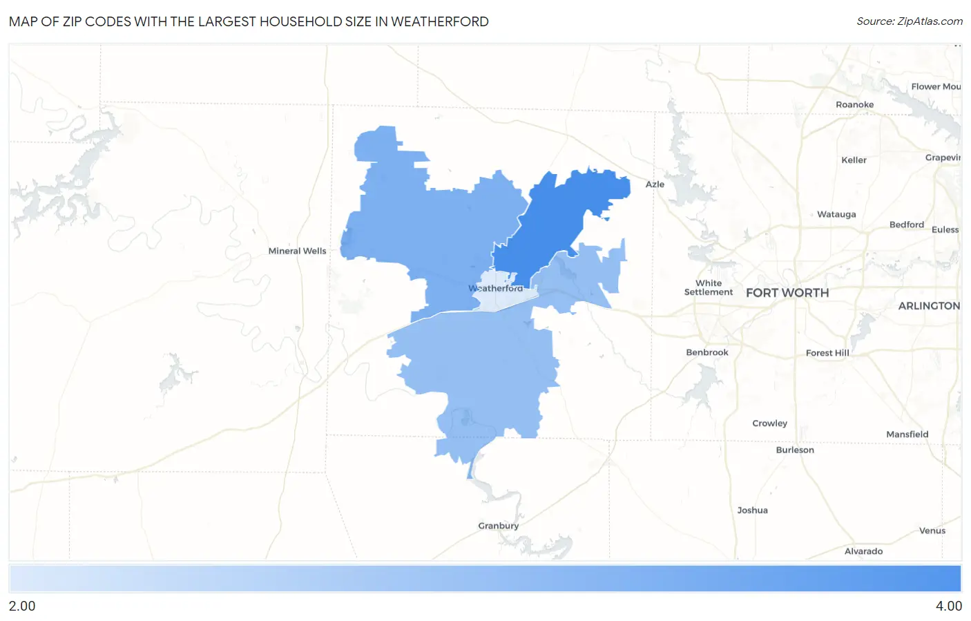 Zip Codes with the Largest Household Size in Weatherford Map