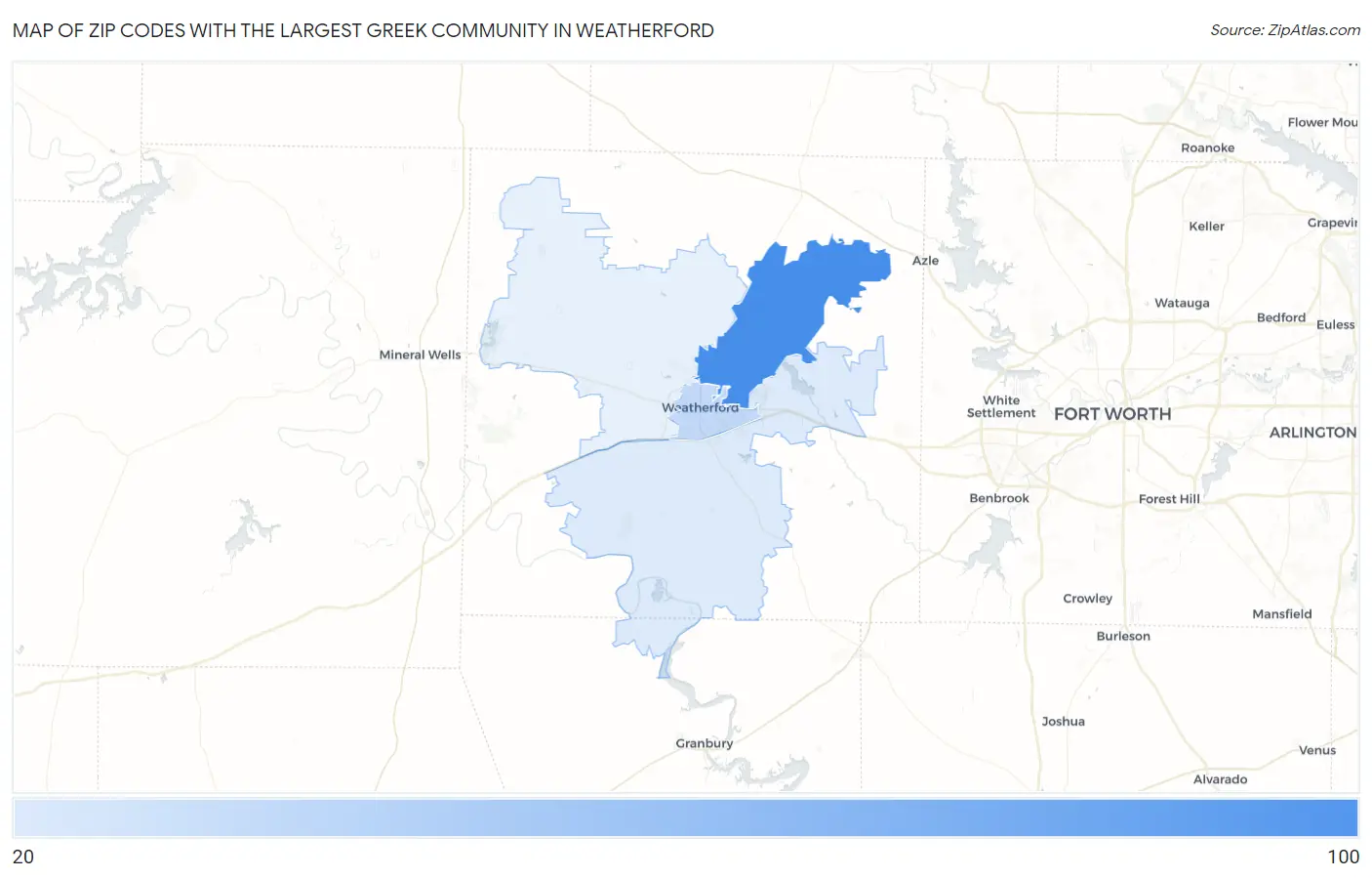 Zip Codes with the Largest Greek Community in Weatherford Map