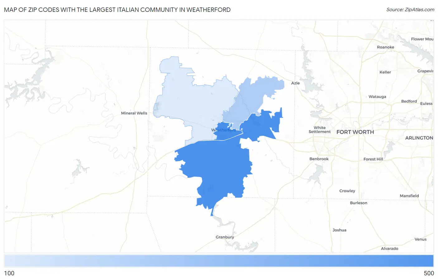 Zip Codes with the Largest Italian Community in Weatherford Map
