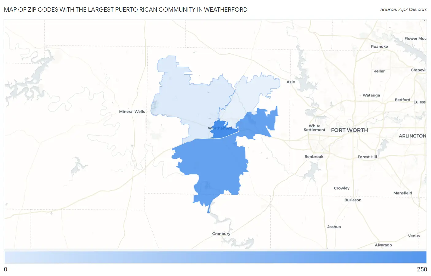 Zip Codes with the Largest Puerto Rican Community in Weatherford Map
