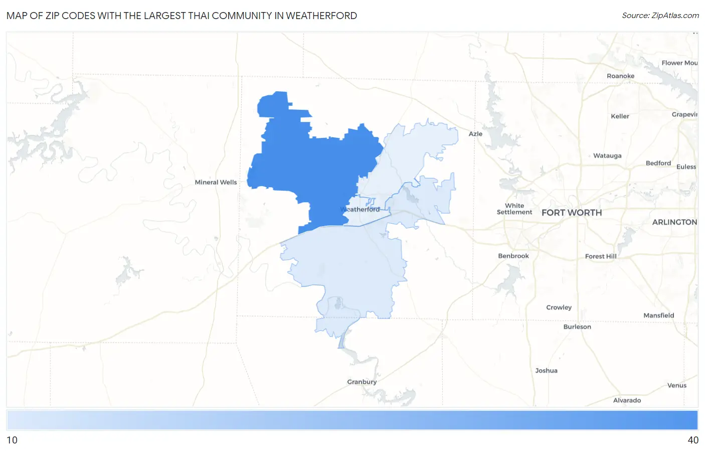 Zip Codes with the Largest Thai Community in Weatherford Map