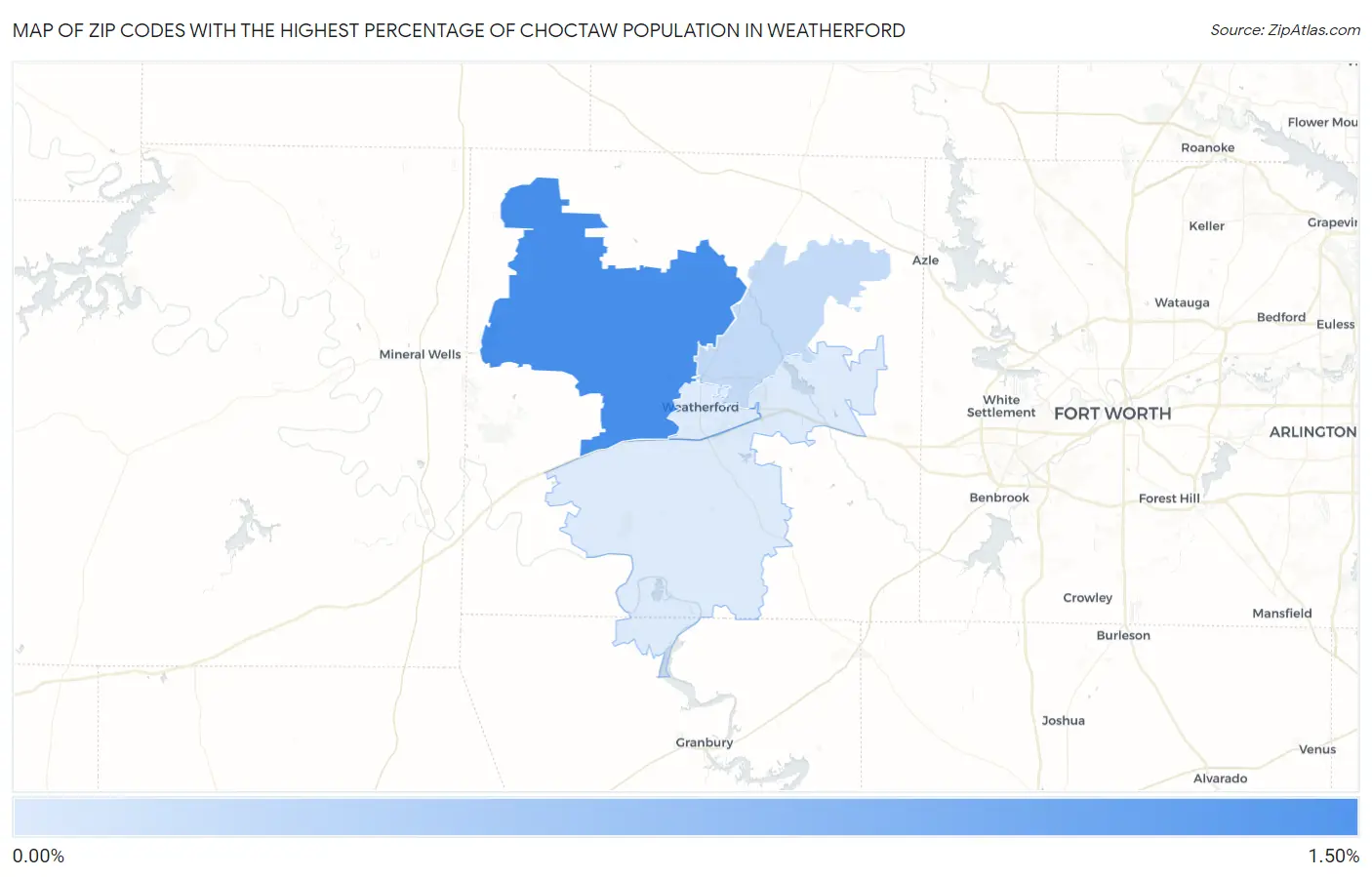 Zip Codes with the Highest Percentage of Choctaw Population in Weatherford Map