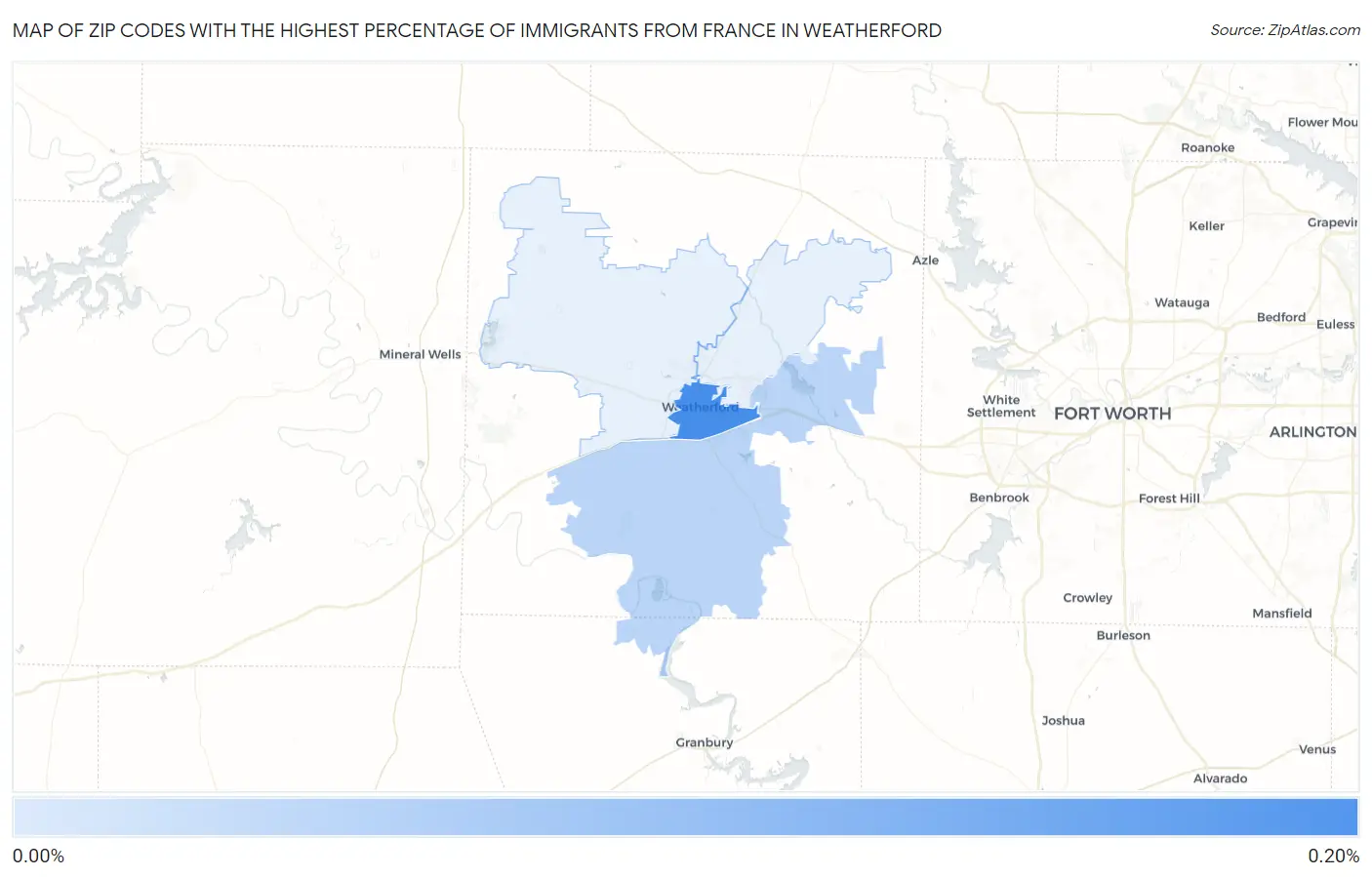 Zip Codes with the Highest Percentage of Immigrants from France in Weatherford Map