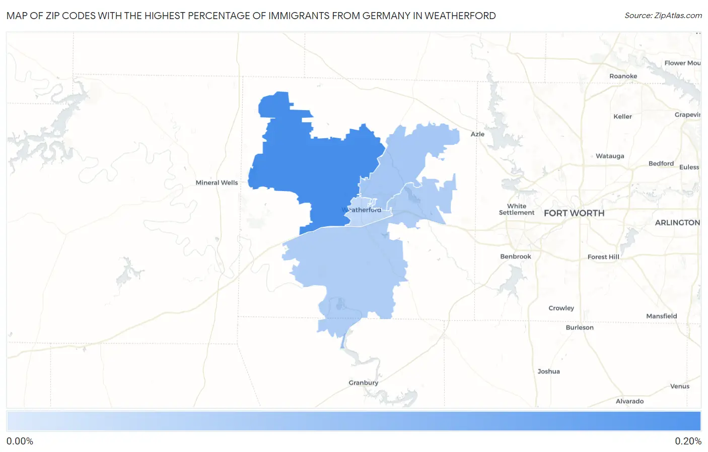 Zip Codes with the Highest Percentage of Immigrants from Germany in Weatherford Map