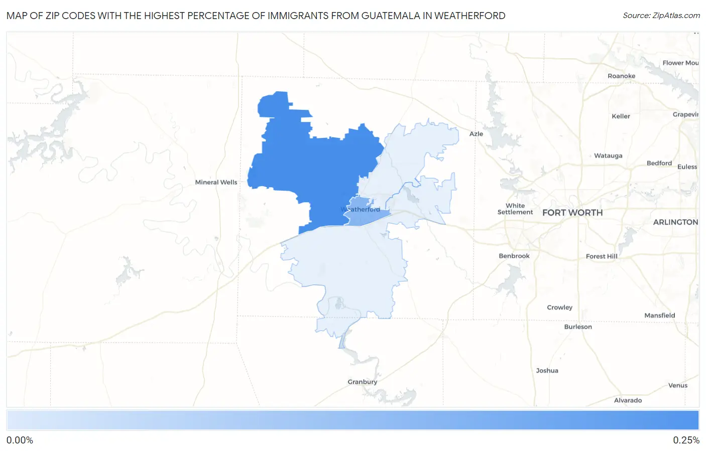 Zip Codes with the Highest Percentage of Immigrants from Guatemala in Weatherford Map