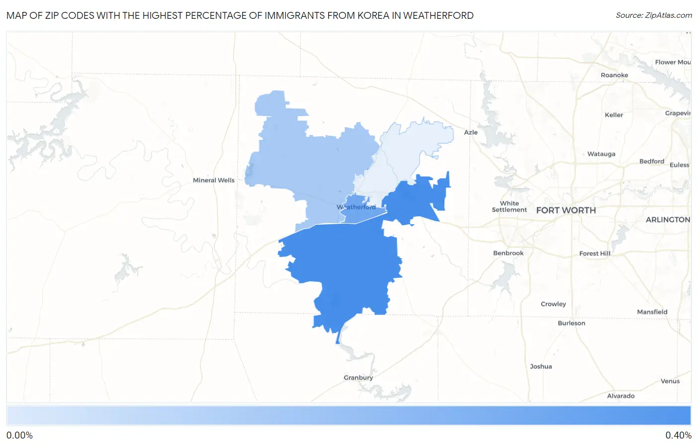 Zip Codes with the Highest Percentage of Immigrants from Korea in Weatherford Map
