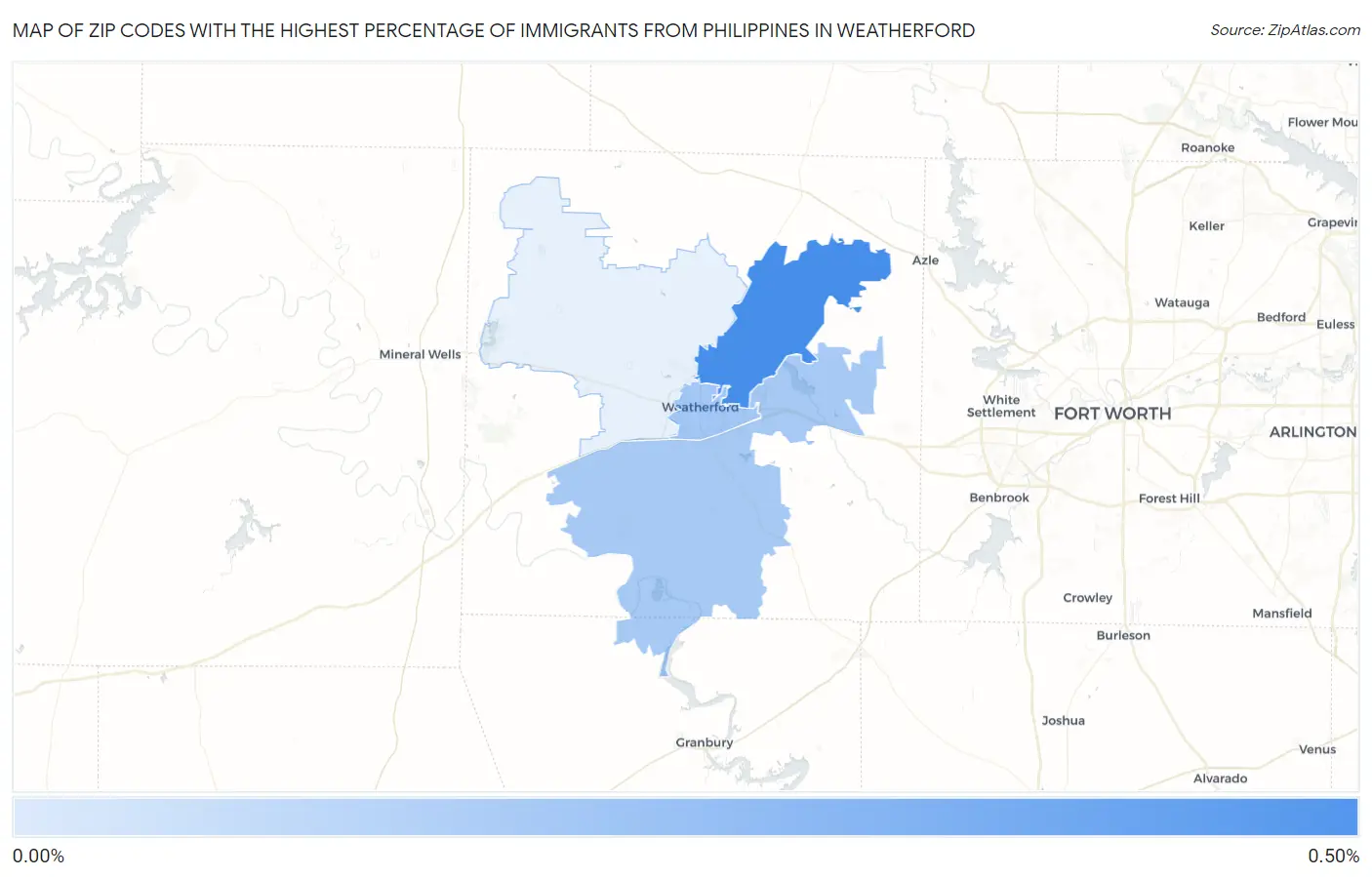 Zip Codes with the Highest Percentage of Immigrants from Philippines in Weatherford Map