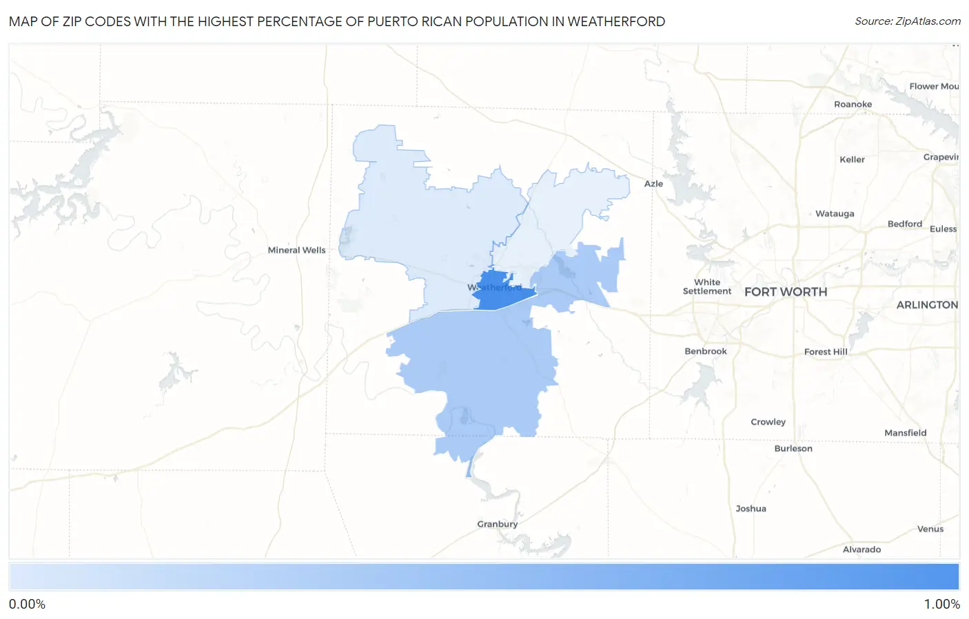 Zip Codes with the Highest Percentage of Puerto Rican Population in Weatherford Map
