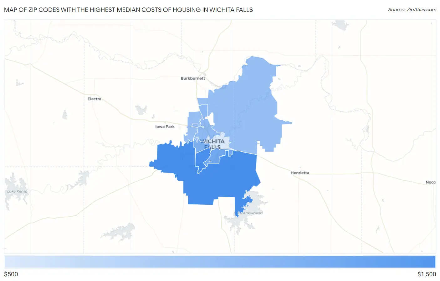 Zip Codes with the Highest Median Costs of Housing in Wichita Falls Map