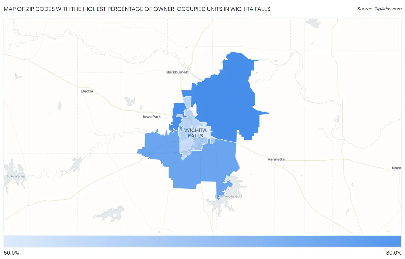 Zip Codes with the Highest Percentage of Owner-Occupied Units in Wichita Falls Map