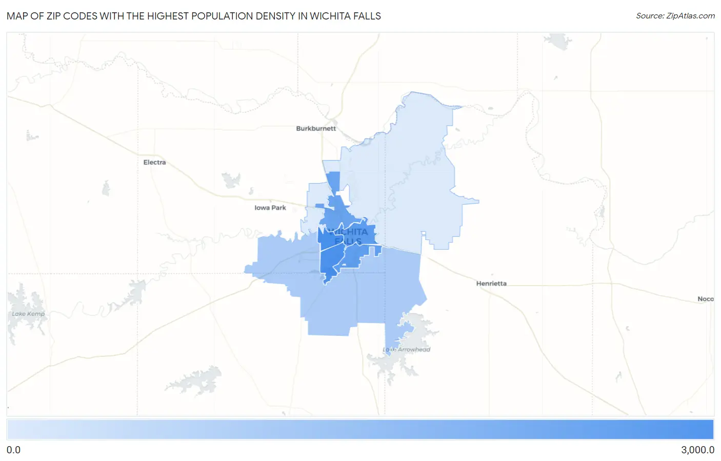 Zip Codes with the Highest Population Density in Wichita Falls Map