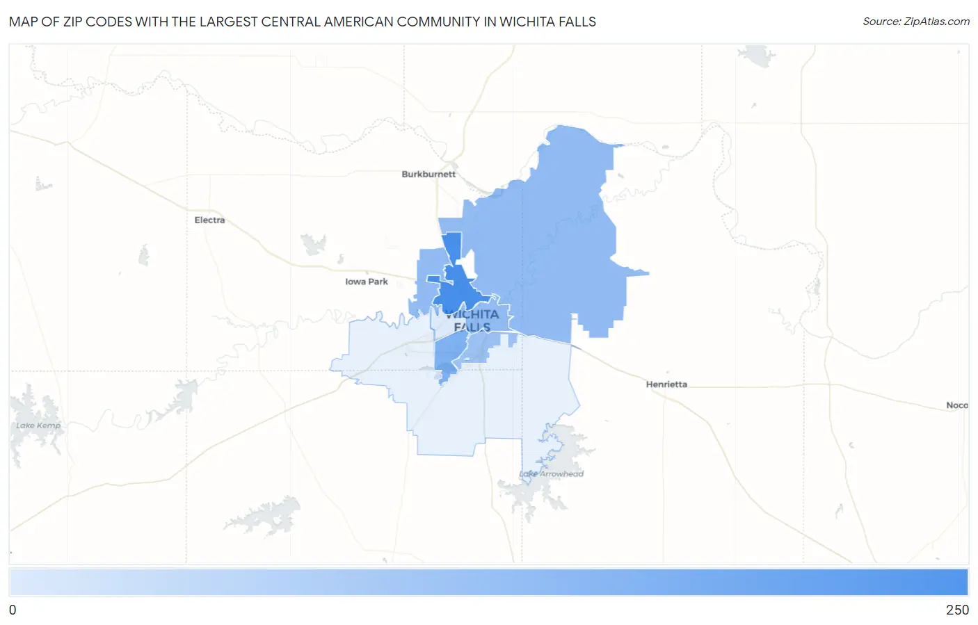 Zip Codes with the Largest Central American Community in Wichita Falls Map