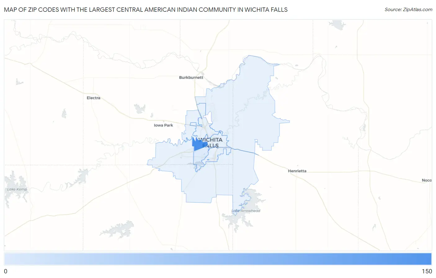 Zip Codes with the Largest Central American Indian Community in Wichita Falls Map