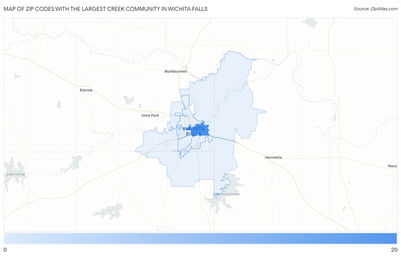 Zip Codes with the Largest Creek Community in Wichita Falls Map