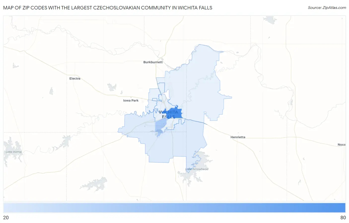 Zip Codes with the Largest Czechoslovakian Community in Wichita Falls Map