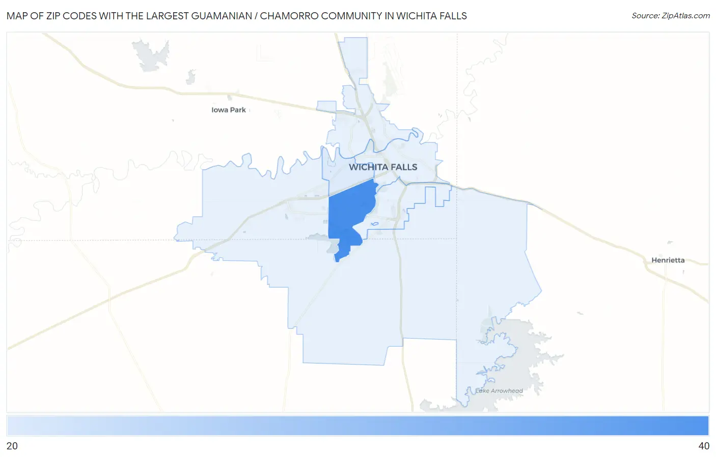Zip Codes with the Largest Guamanian / Chamorro Community in Wichita Falls Map