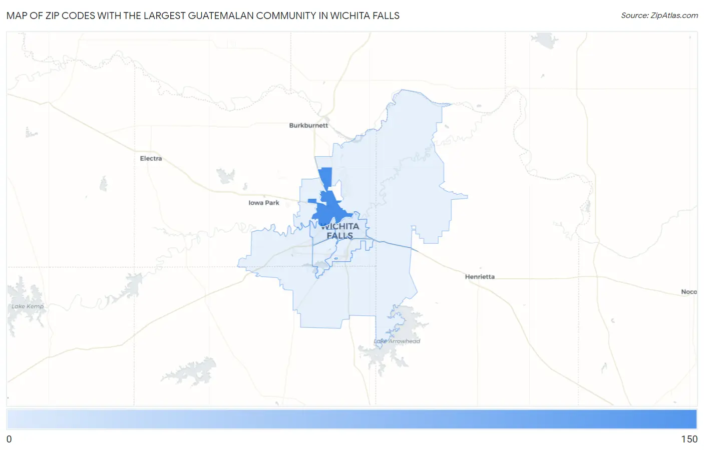 Zip Codes with the Largest Guatemalan Community in Wichita Falls Map