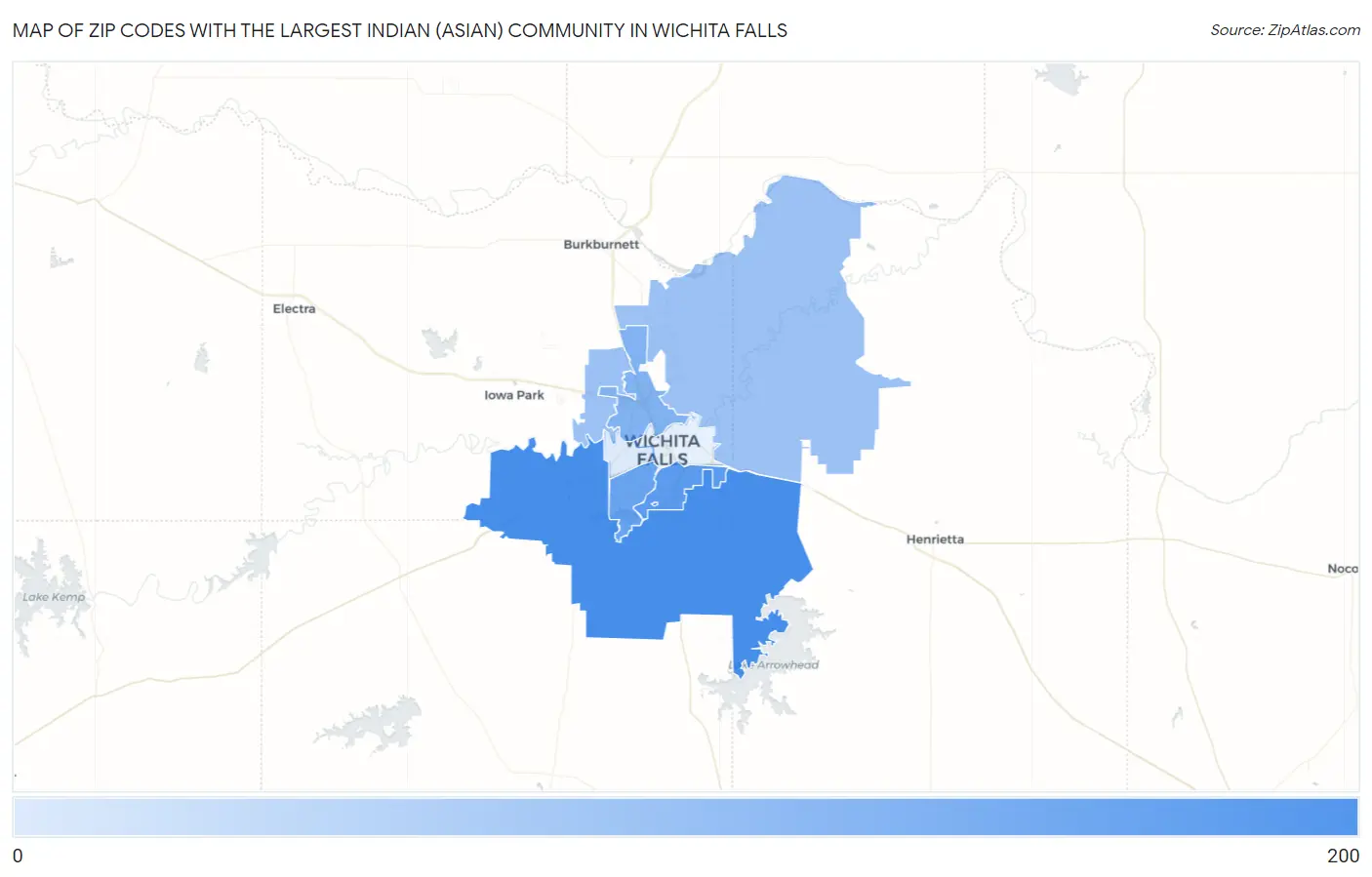 Zip Codes with the Largest Indian (Asian) Community in Wichita Falls Map