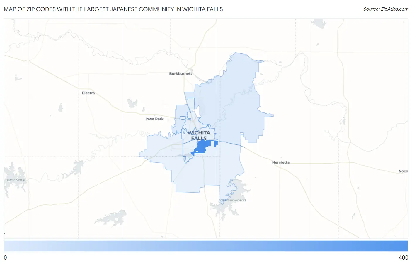 Zip Codes with the Largest Japanese Community in Wichita Falls Map