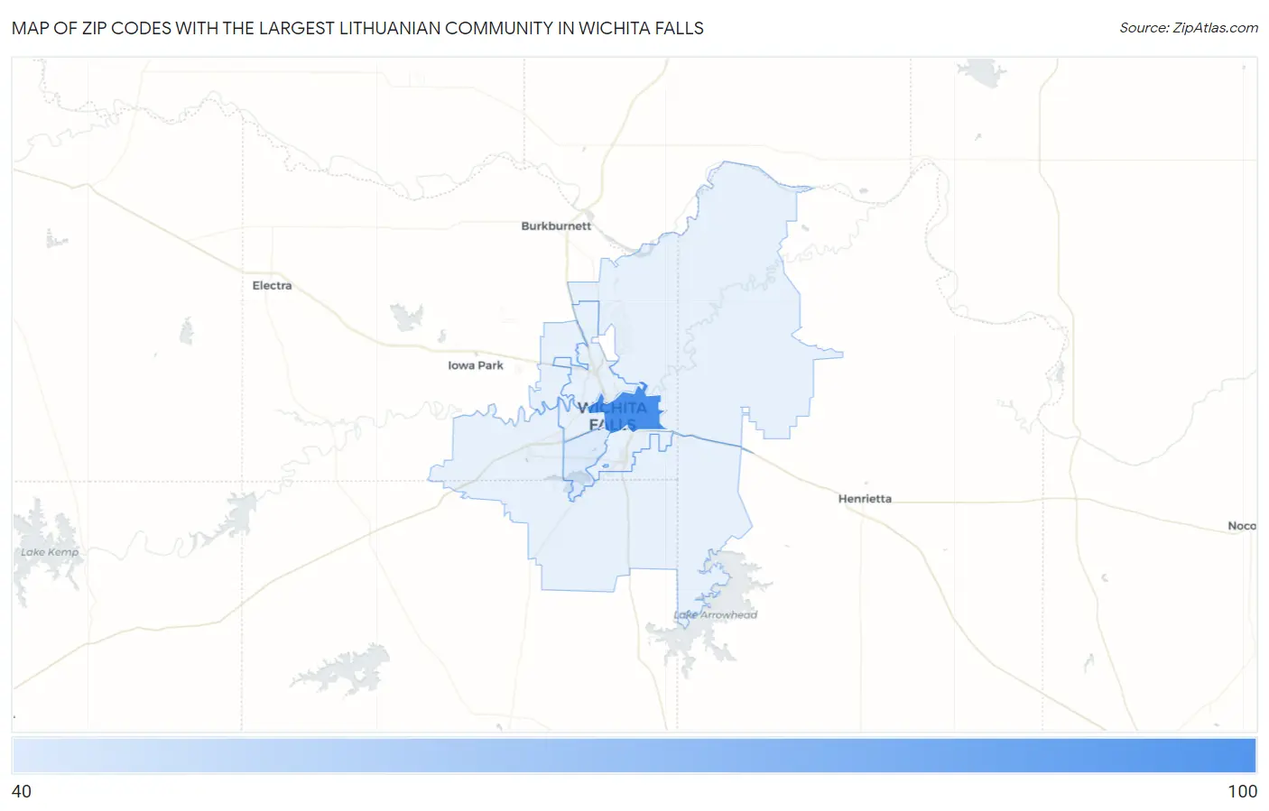 Zip Codes with the Largest Lithuanian Community in Wichita Falls Map