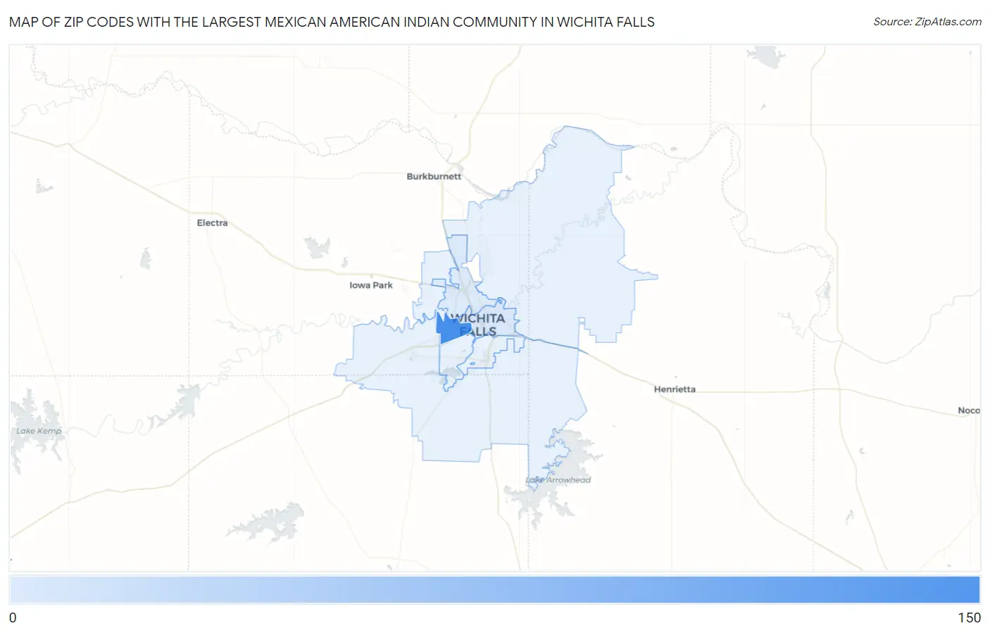 Zip Codes with the Largest Mexican American Indian Community in Wichita Falls Map