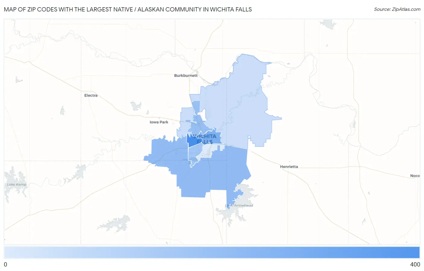 Zip Codes with the Largest Native / Alaskan Community in Wichita Falls Map