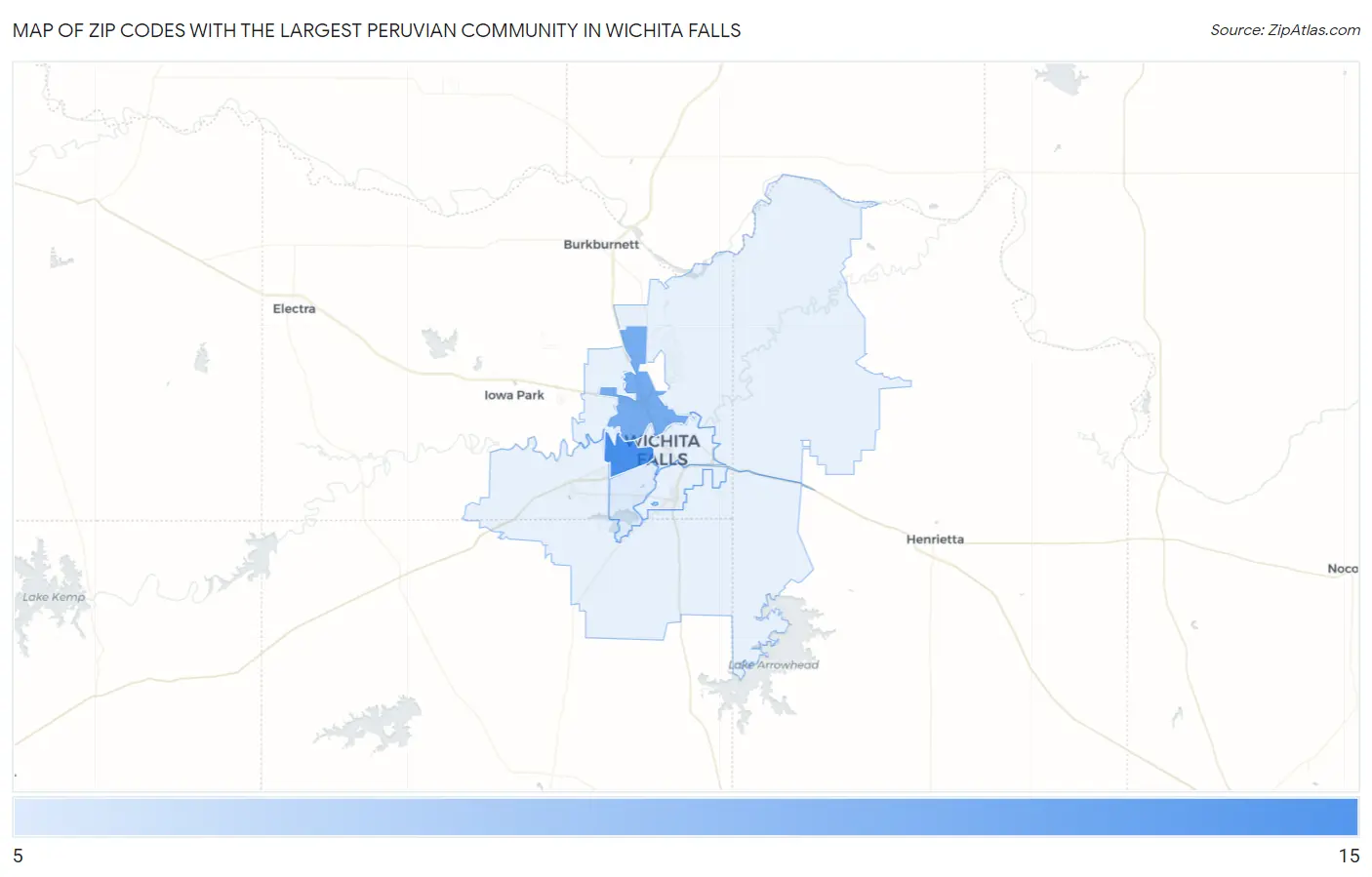 Zip Codes with the Largest Peruvian Community in Wichita Falls Map