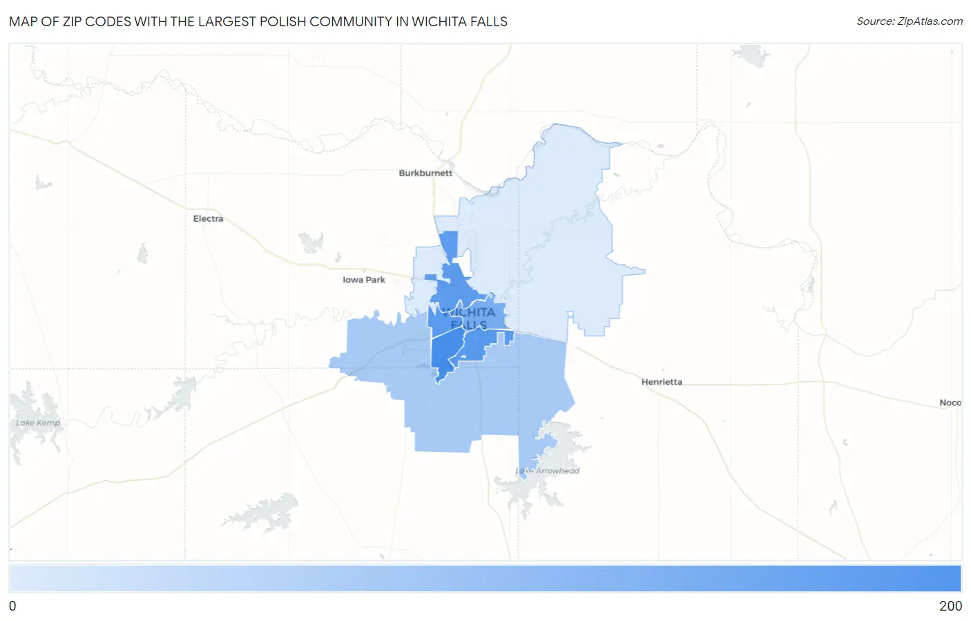 Zip Codes with the Largest Polish Community in Wichita Falls Map