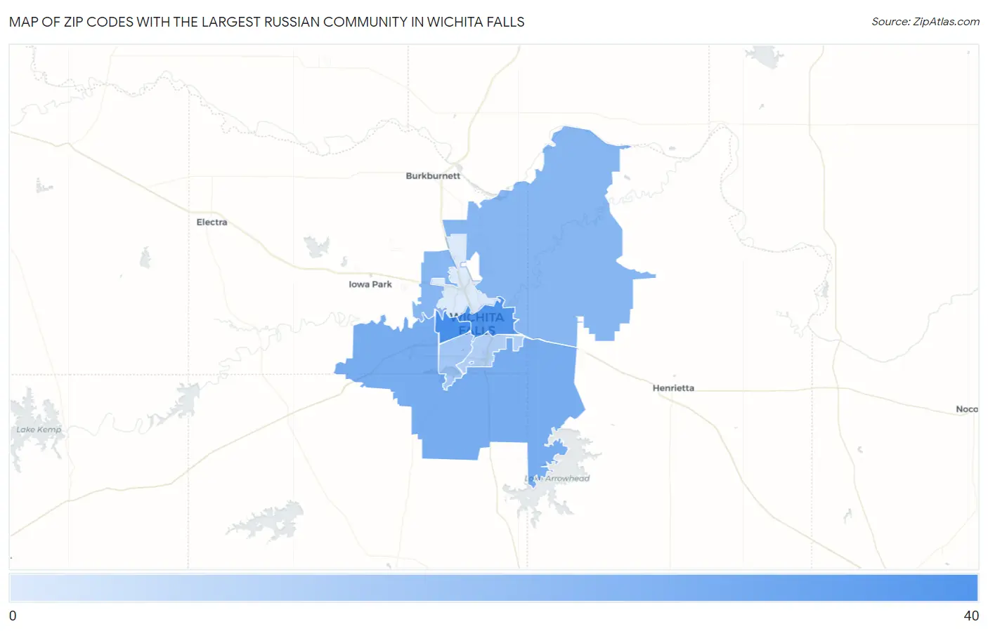Zip Codes with the Largest Russian Community in Wichita Falls Map