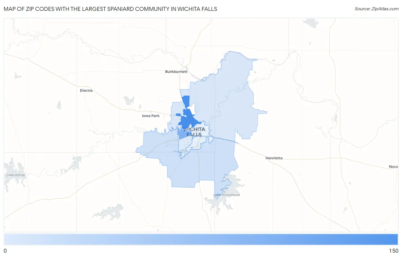 Zip Codes with the Largest Spaniard Community in Wichita Falls Map