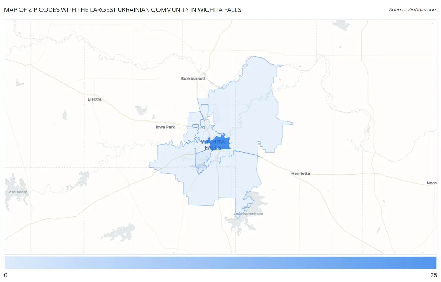 Zip Codes with the Largest Ukrainian Community in Wichita Falls Map