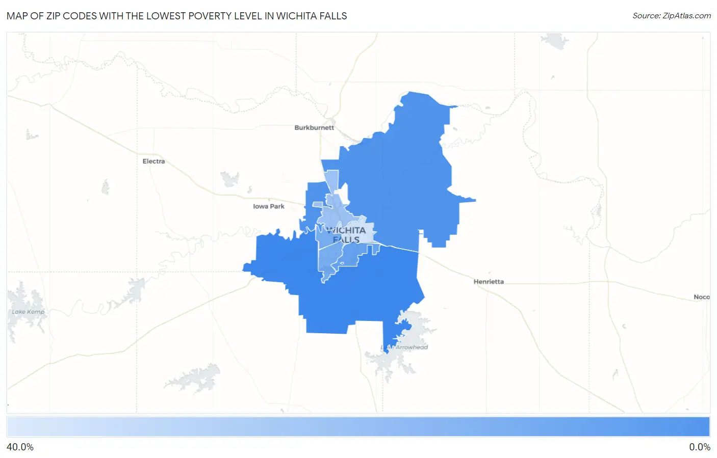 Zip Codes with the Lowest Poverty Level in Wichita Falls Map