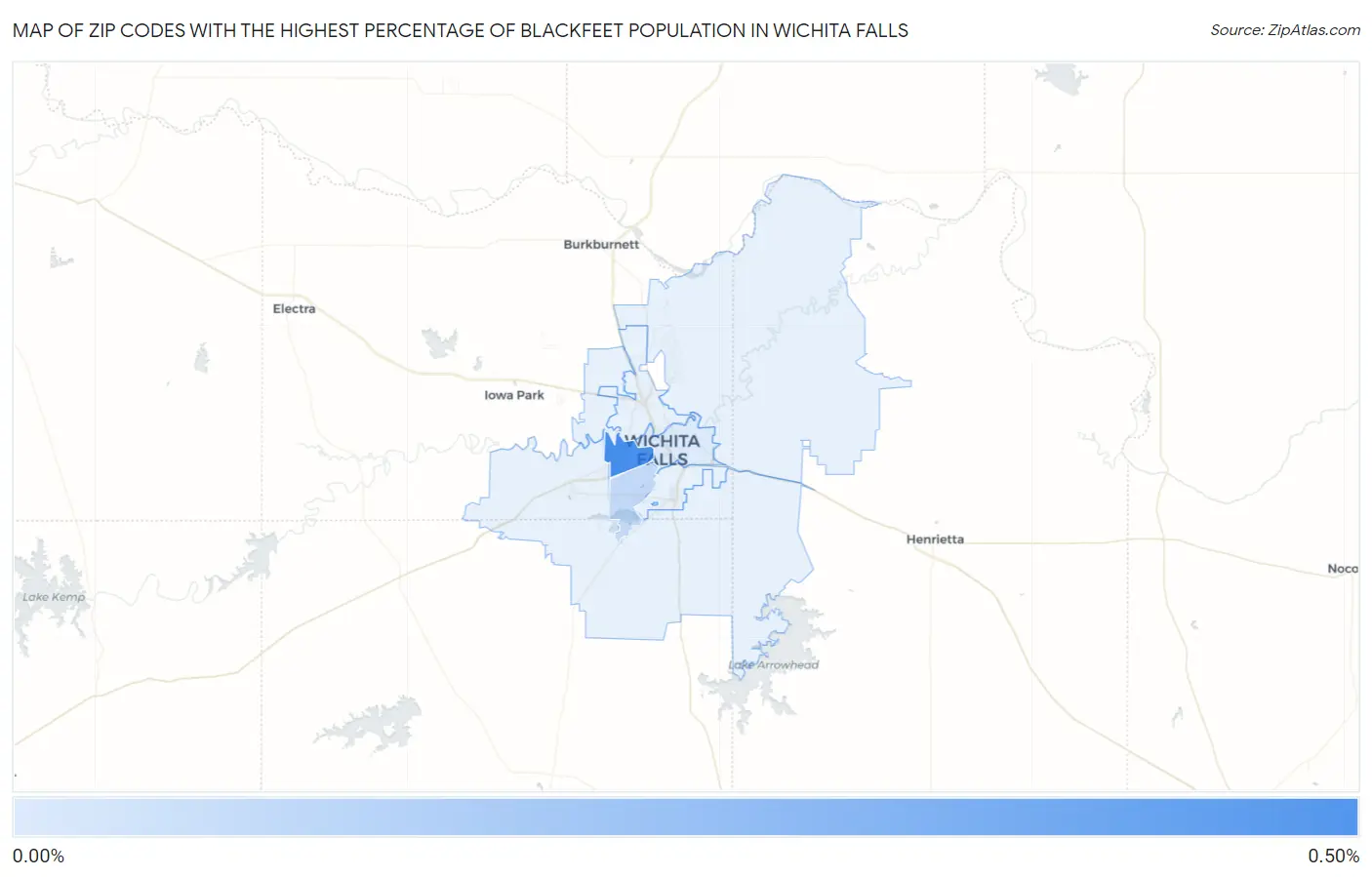 Zip Codes with the Highest Percentage of Blackfeet Population in Wichita Falls Map