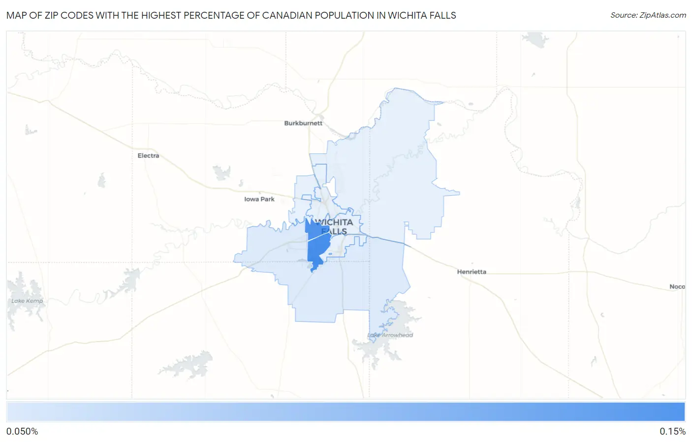 Zip Codes with the Highest Percentage of Canadian Population in Wichita Falls Map