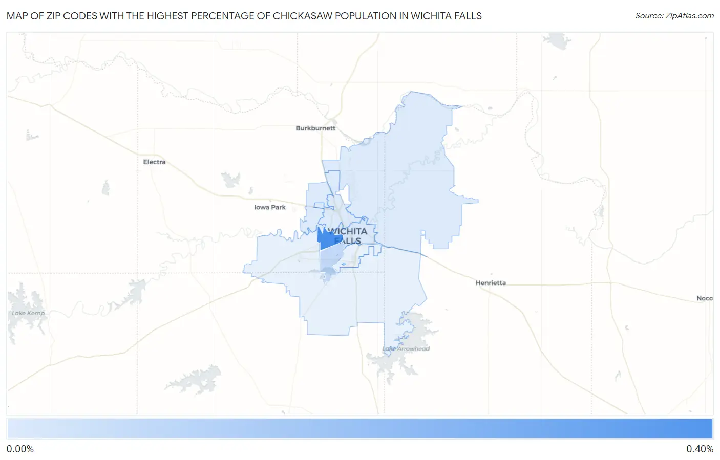 Zip Codes with the Highest Percentage of Chickasaw Population in Wichita Falls Map